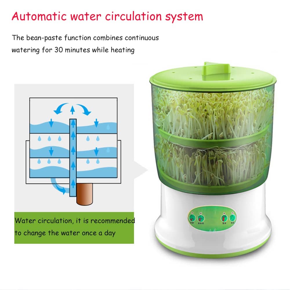 Máquina de brotes de soja de 220V 50Hz termostato de gran capacidad para uso doméstico, brotes de semillas verdes, automático