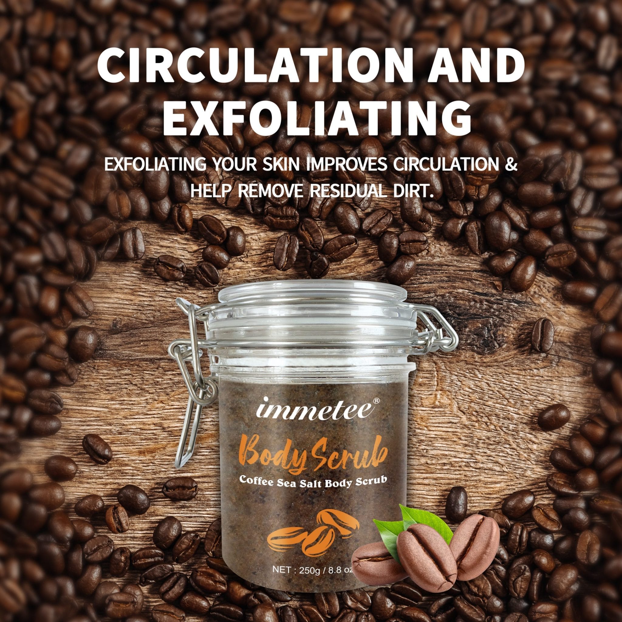 Exfoliante corporal de café, tratamiento hidratante, anticelulítico, acné